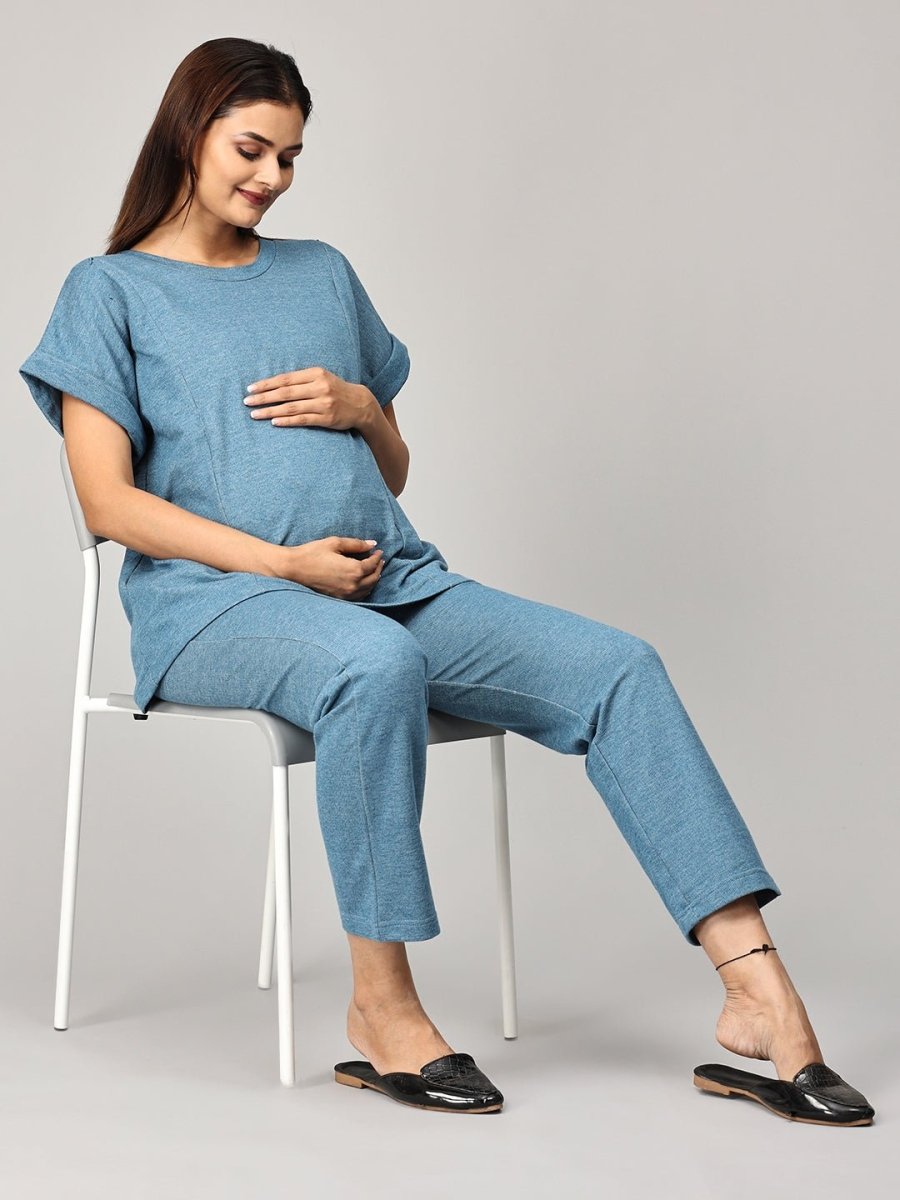 You Do Blue Maternity and Nursing Sweatshirt Co-Ord Set - MWW-SD-BLUC-S