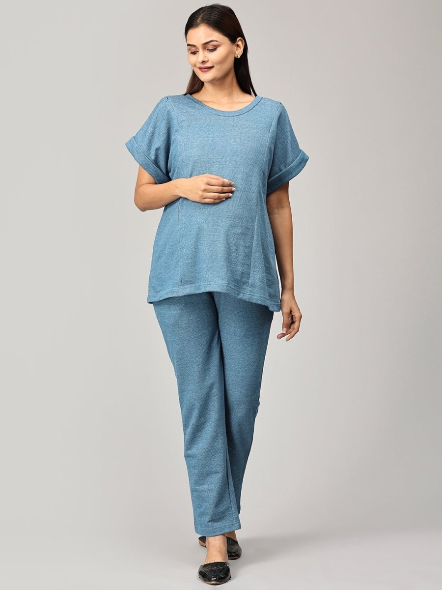 You Do Blue Maternity and Nursing Sweatshirt Co-Ord Set - MWW-SD-BLUC-S