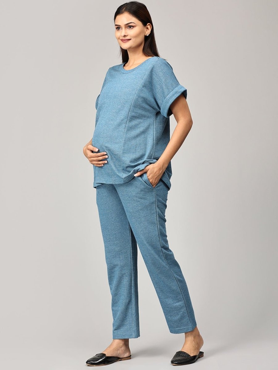 You Do Blue Maternity and Nursing Sweatshirt Co-Ord Set - MWW-SD-BLUC-S