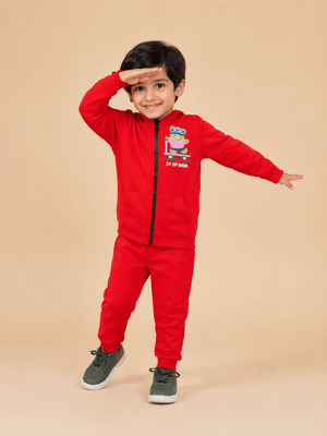 Zip Zip Boom Zipper Jacket & Maroon Sweatpants Combo - Maroon Kids Winter Set