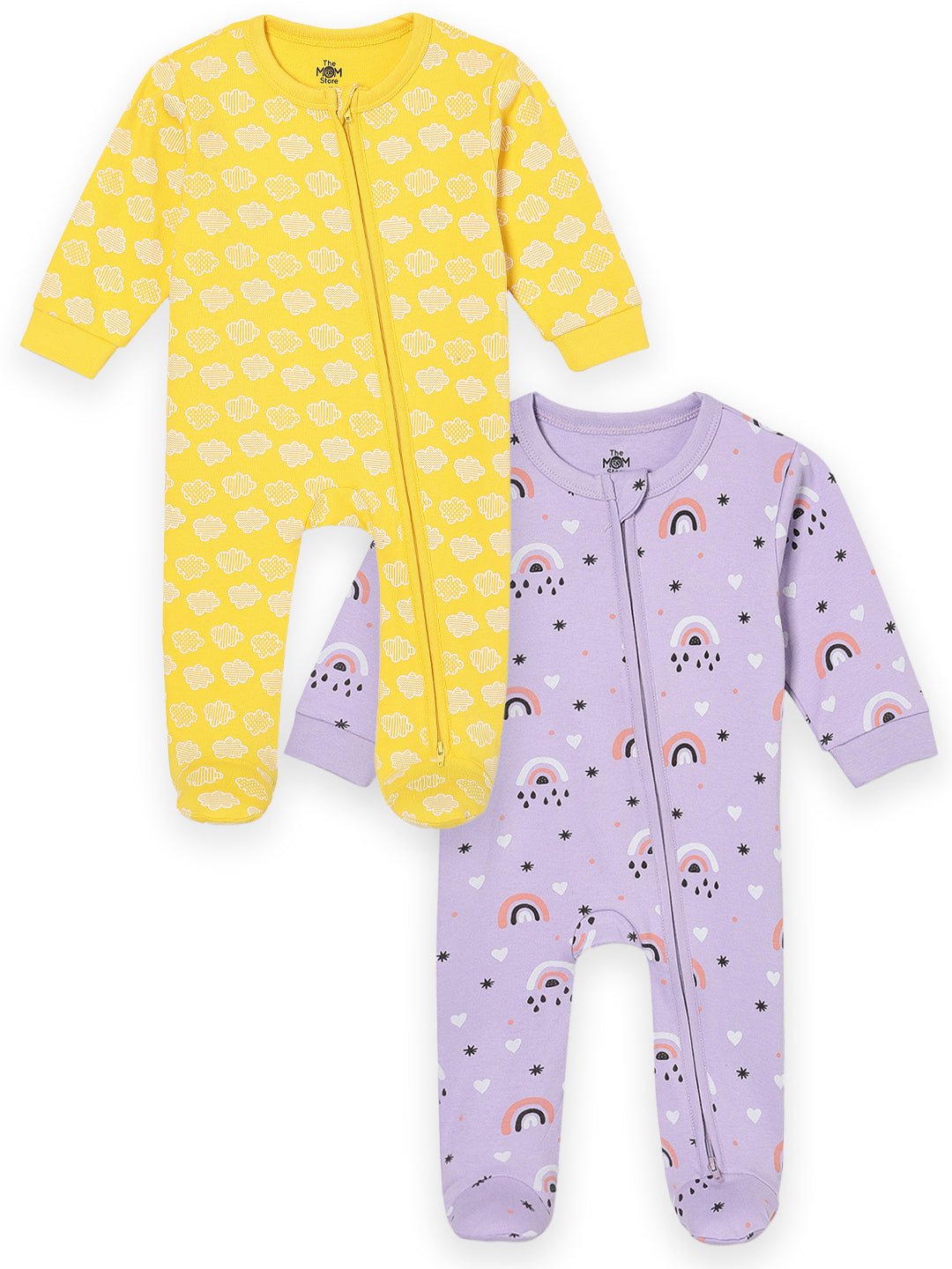 Zipper Romper Combo of 2: Buttercream Clouds and Lavender Twinkle Zipper Romper - ROM2 - ZP - BCRLT - PM