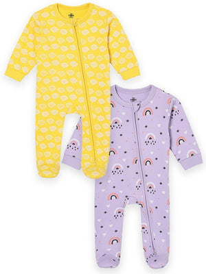 Zipper Romper Combo of 2: Buttercream Clouds and Lavender Twinkle Zipper Romper - ROM2 - ZP - BCRLT - PM