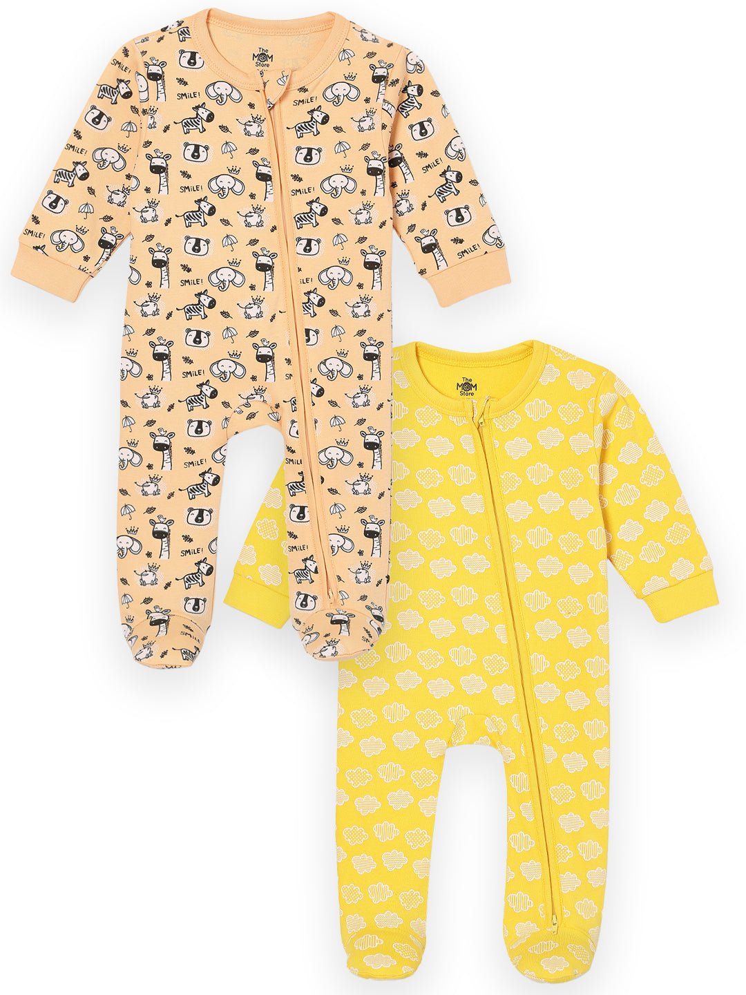 Zipper Romper Combo of 2: Buttercream Clouds and Rusty Jungle Zipper Romper - ROM2 - ZP - BCRSJ - PM