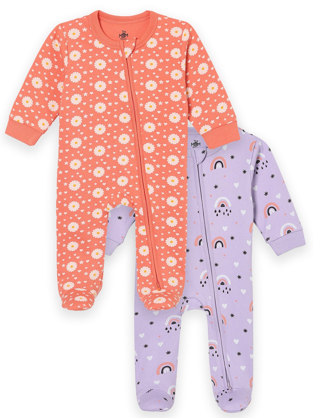 Zipper Romper Combo of 2: Coral Blossom and Lavender Infant Zipper Romper - ROM2 - ZP - CBLTN - PM