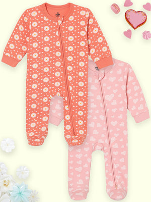 Zipper Romper Combo of 2: Coral Blossom and Rosy Hearts Infant Zipper Romper - ROM2 - ZP - CRBRH - PM