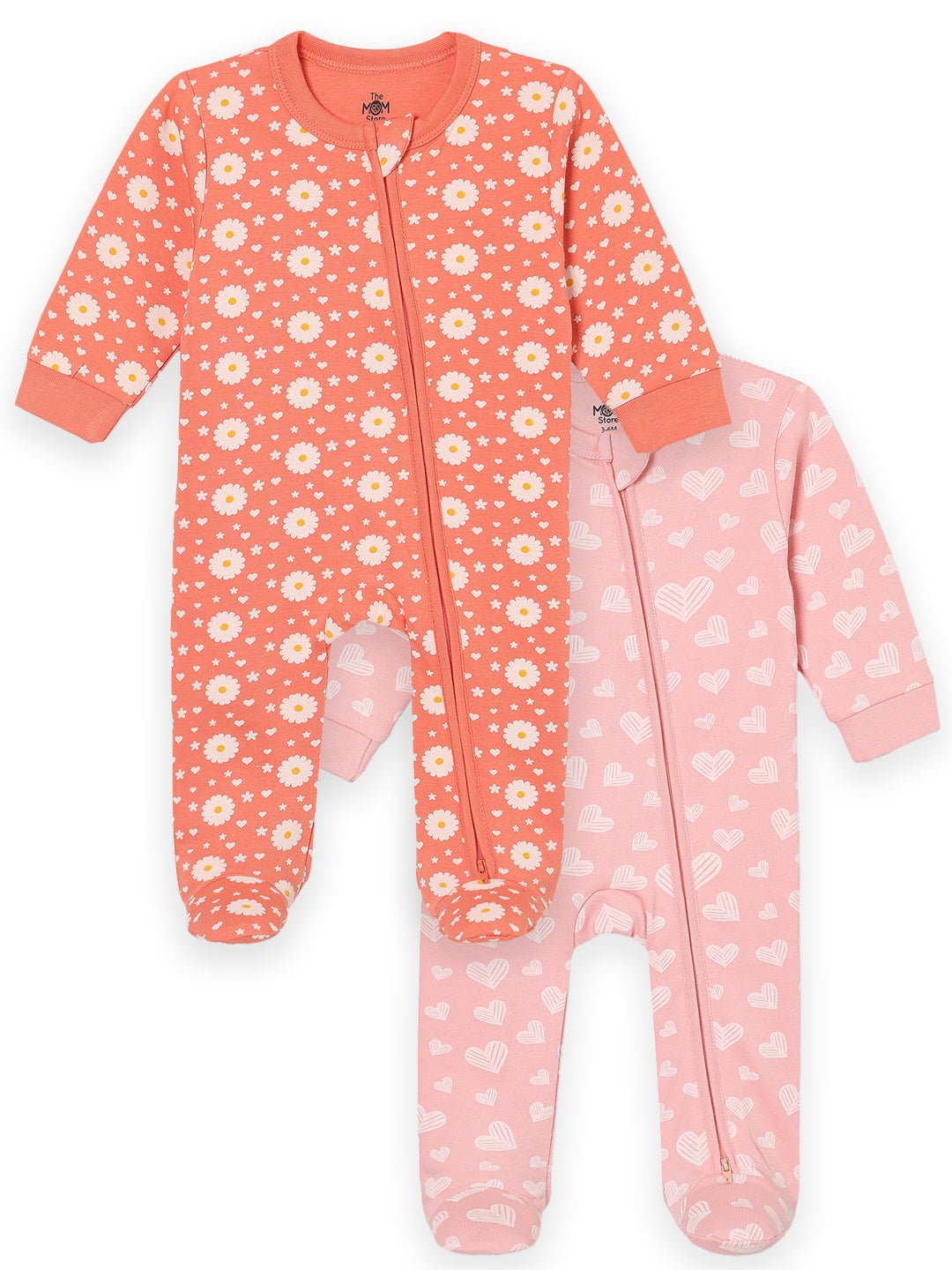 Zipper Romper Combo of 2: Coral Blossom and Rosy Hearts Infant Zipper Romper - ROM2 - ZP - CRBRH - PM