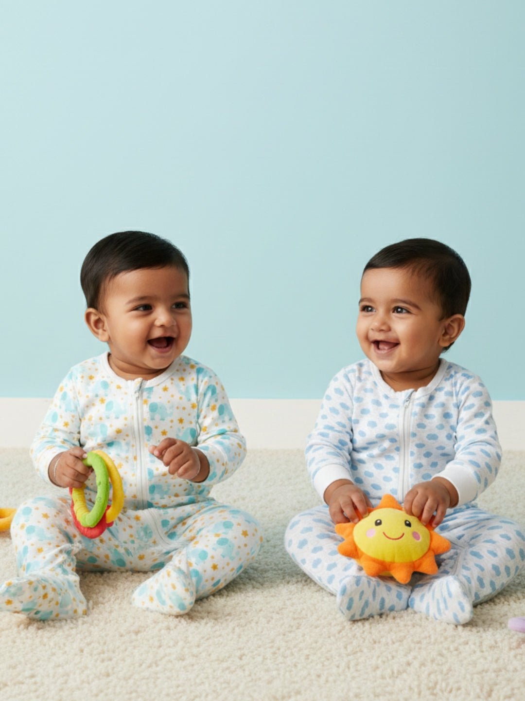 Zipper Romper Combo Of 2: Elephantastic - Happy Cloud - Preemie Baby Romper