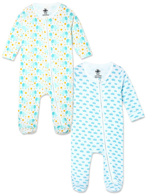 Baby Zipper Romper Combo Of 2: Elephantastic- Happy Cloud