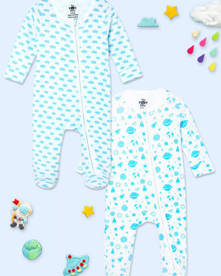 Baby Zipper Romper Combo Of 2: Happy Cloud-Out Of World