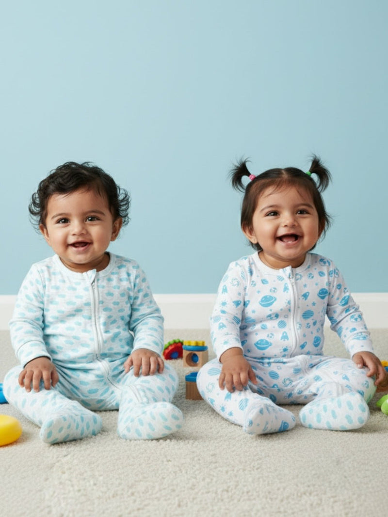Zipper Romper Combo Of 2: Happy Cloud-Out Of World