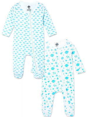Baby Zipper Romper Combo Of 2: Happy Cloud-Out Of World
