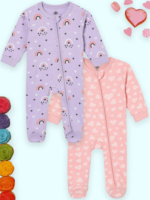 Zipper Romper Combo of 2: Lavender Twinkle and Rosy Hearts Zipper Romper - ROM2 - ZP - LTWRH - PM