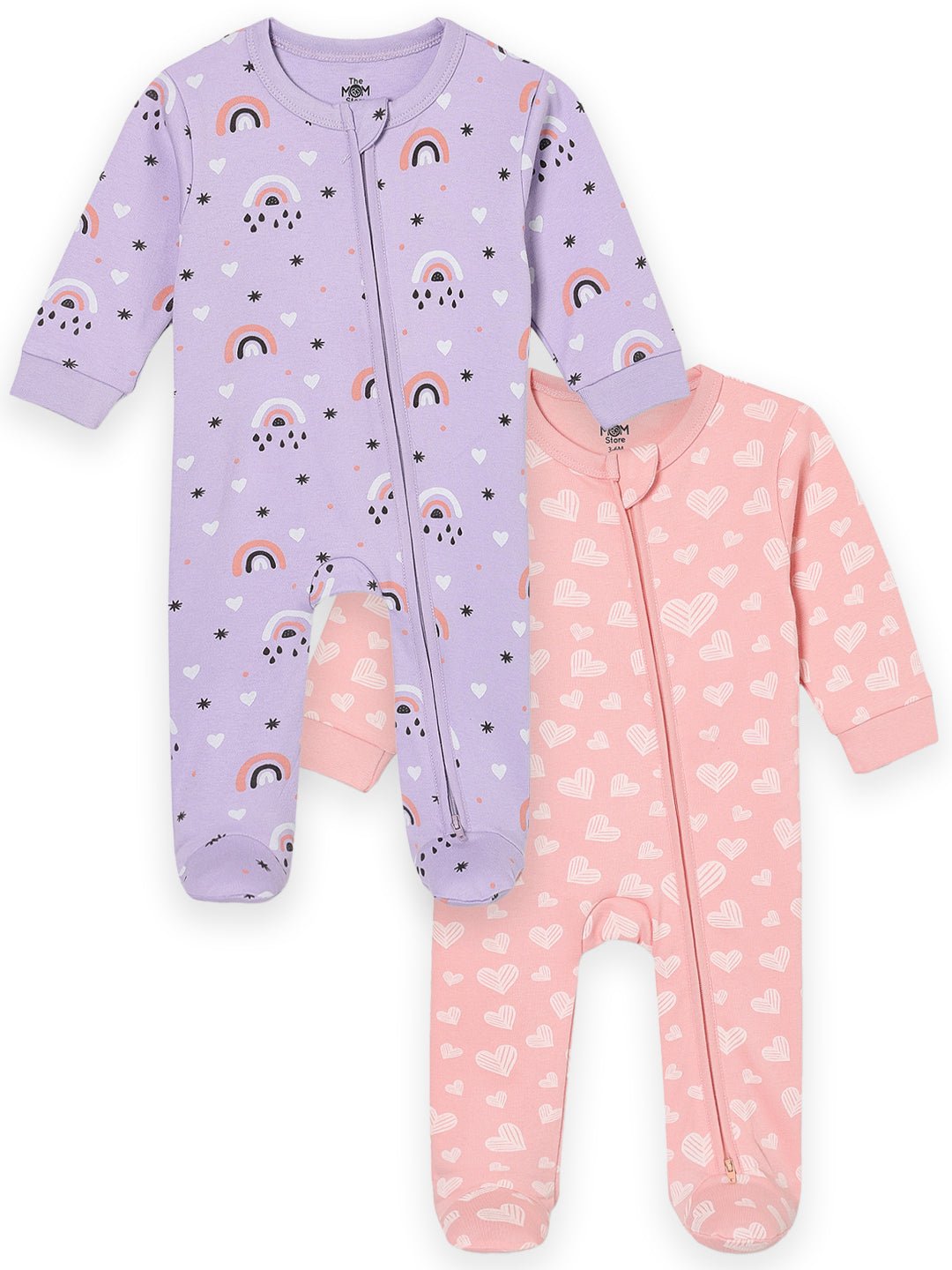 Zipper Romper Combo of 2: Lavender Twinkle and Rosy Hearts Zipper Romper - ROM2 - ZP - LTWRH - PM