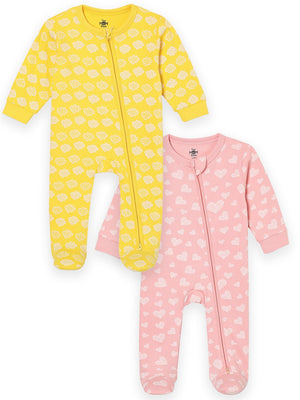 Zipper Romper Combo of 2: Rosy Hearts and Buttercream Clouds Zipper Romper - ROM2 - ZP - RSHBC - PM