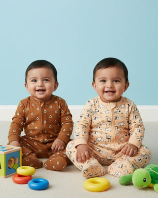 Zipper Romper Combo of 2: Rusty Jungle and Beary Best Infant Zipper Romper - Preemie Baby Romper