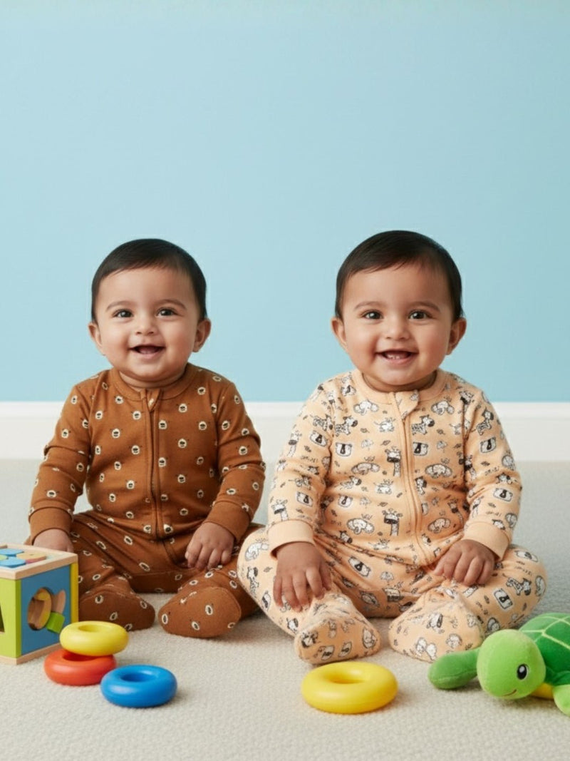 Zipper Romper Combo of 2: Rusty Jungle and Beary Best Infant Zipper Romper