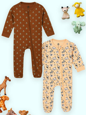 Zipper Romper Combo of 2: Rusty Jungle and Beary Best Infant Zipper Romper - ROM2 - ZP - RJBB - PM