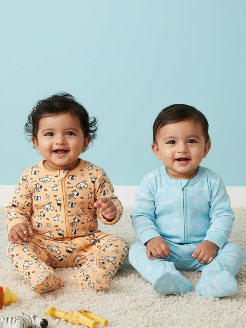 Zipper Romper Combo of 2: Rusty Jungle and Sky Drift Zipper Romper