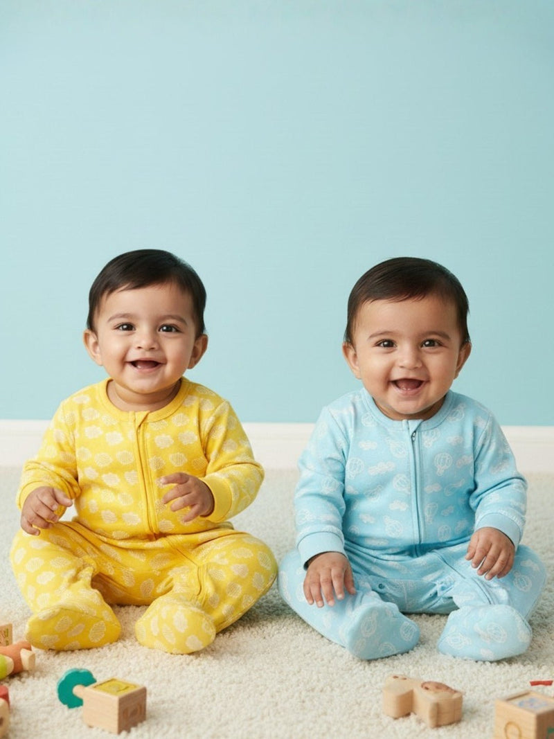 Zipper Romper Combo of 2: Sky Drift and Buttercream Clouds Zipper Romper