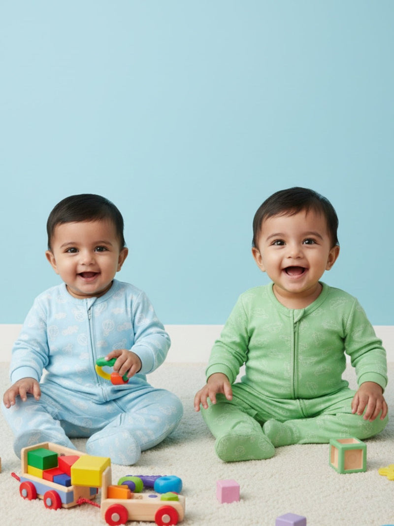 Zipper Romper Combo of 2: Sky Drift and Vroom Vroom Infant Zipper Romper