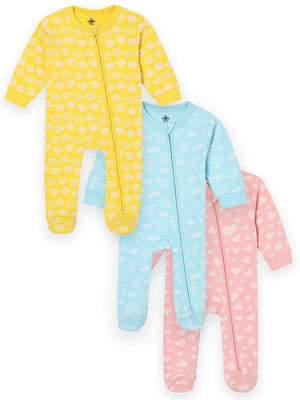 Zipper Romper Combo of 3: Buttercream Clouds, Sky Drift and Rosy Hearts Infant Zipper Romper - ROM3 - ZP - BCSDRH - PM