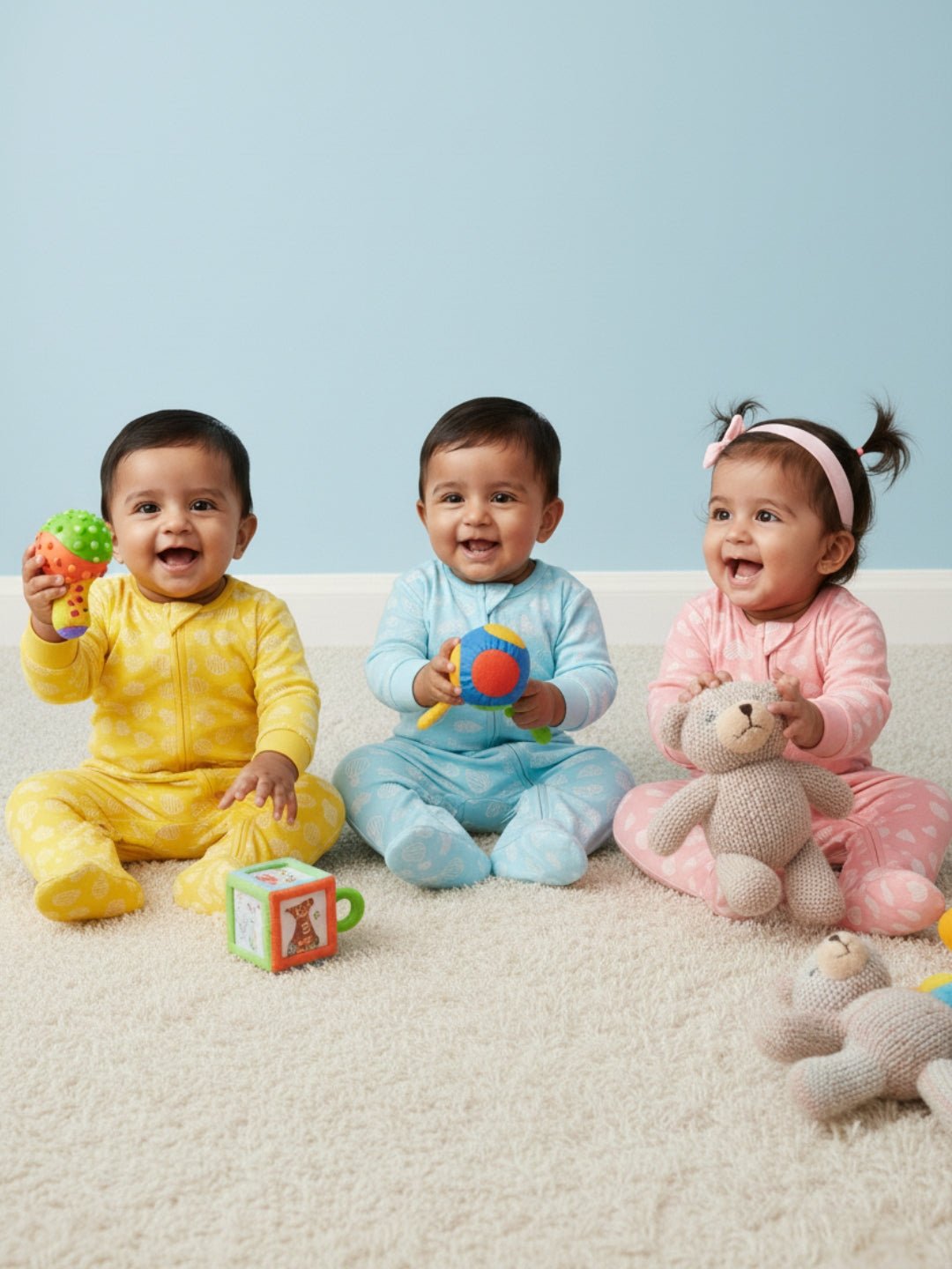 Zipper Romper Combo of 3: Buttercream Clouds, Sky Drift and Rosy Hearts Infant Zipper Romper - Preemie Baby Romper