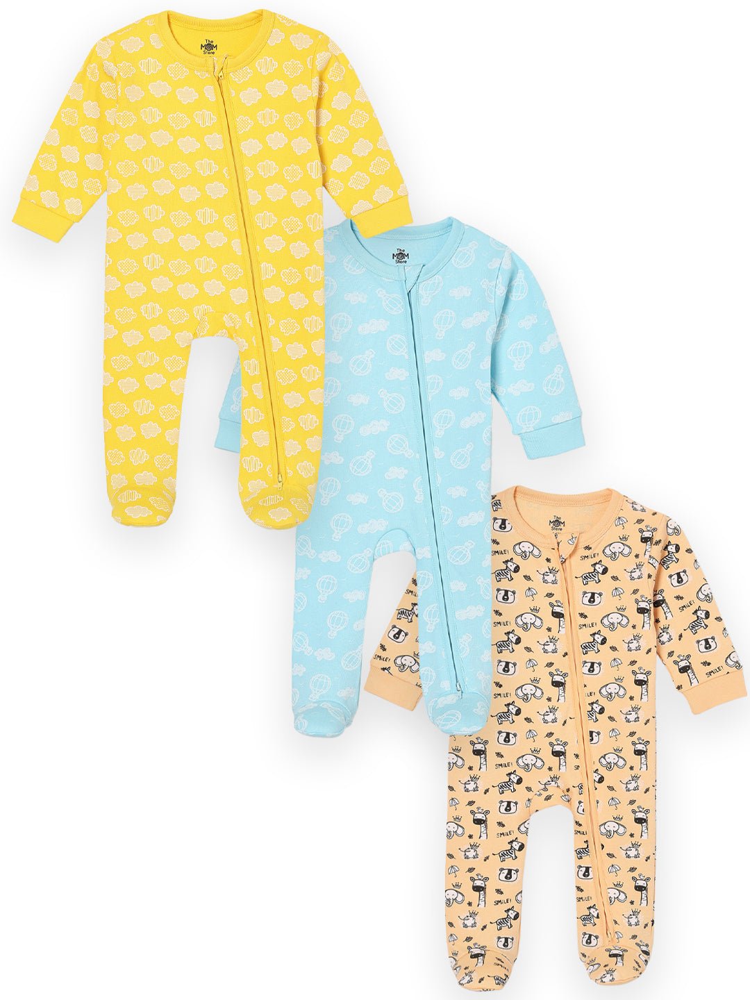 Zipper Romper Combo of 3: Buttercream Clouds, Sky Drift and Rusty Jungle Infant Zipper Romper - ROM3 - ZP - BCSRS - PM