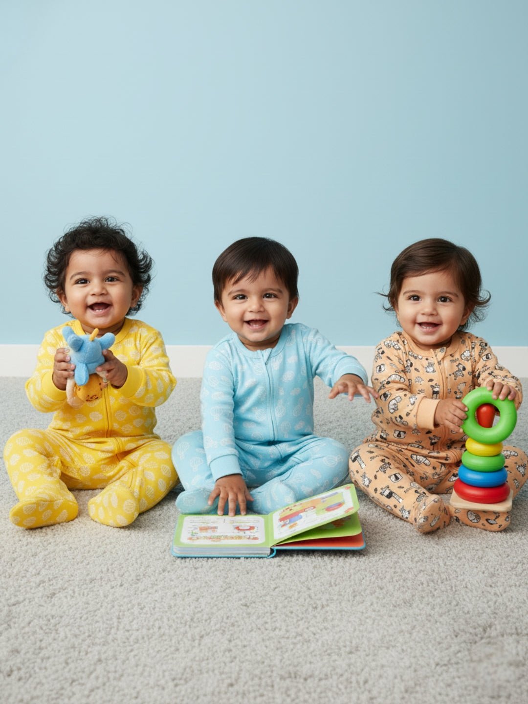 Zipper Romper Combo of 3: Buttercream Clouds, Sky Drift and Rusty Jungle Infant Zipper Romper - Preemie Baby Romper