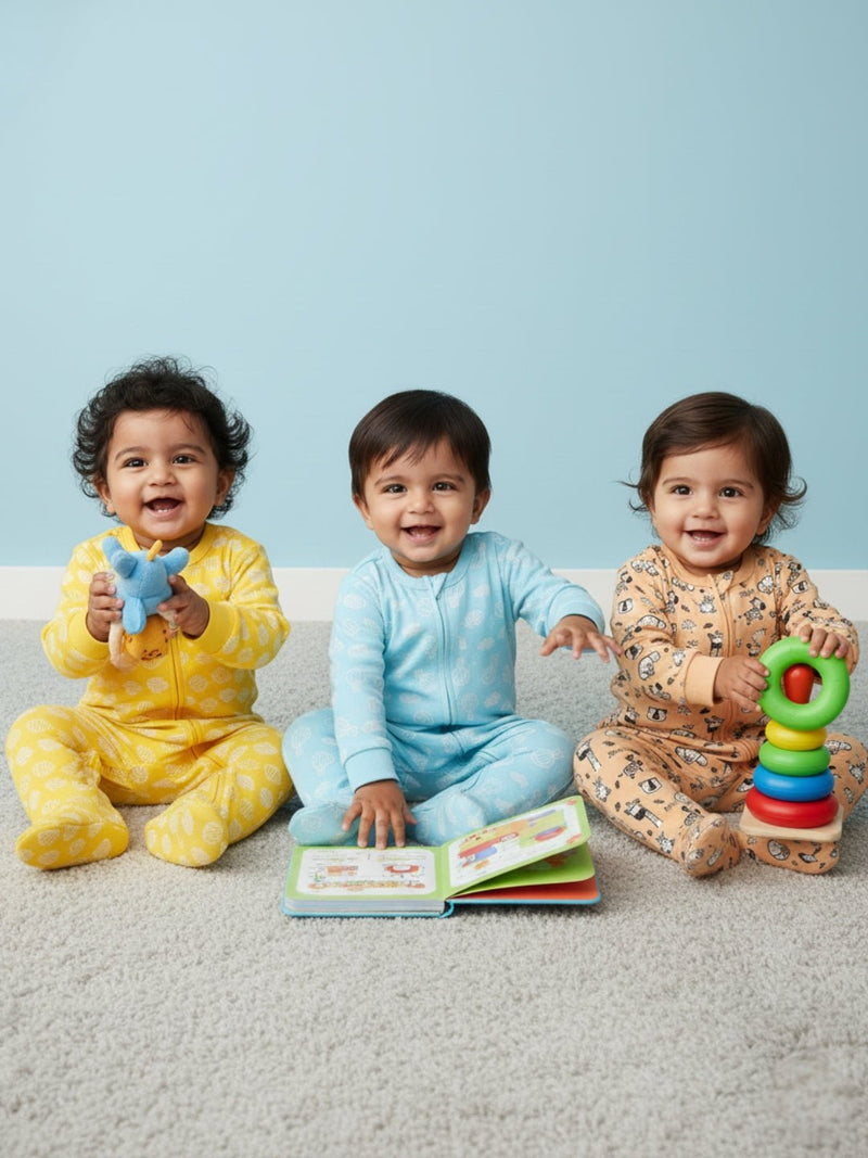 Zipper Romper Combo of 3: Buttercream Clouds, Sky Drift and Rusty Jungle Infant Zipper Romper