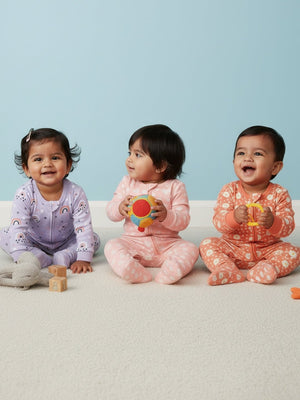 Zipper Romper Combo of 3: Lavender Twinkle, Coral Blossom and Rosy Hearts Infant Zipper Romper - Preemie Baby Romper