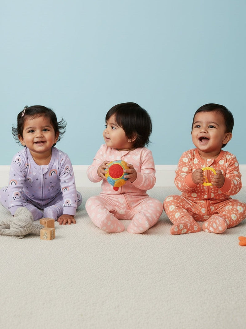 Zipper Romper Combo of 3: Lavender Twinkle, Coral Blossom and Rosy Hearts Infant Zipper Romper