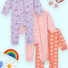 Zipper Romper Combo of 3: Lavender Twinkle, Coral Blossom and Rosy Hearts Infant Zipper Romper - ROM3 - ZP - LTCRH - PM
