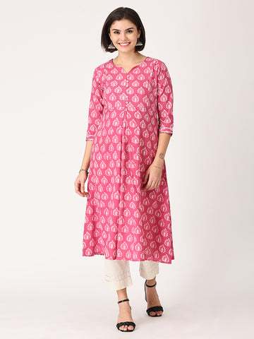 Bright Rose Maternity Kurta Set With Nursing