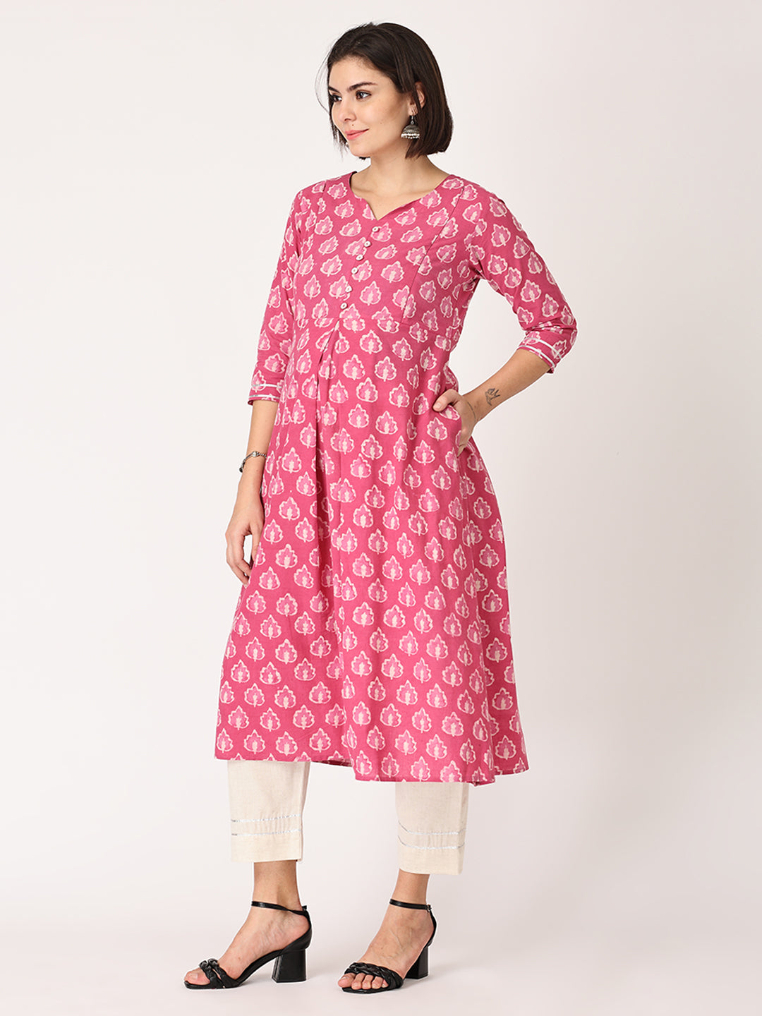 Bright Rose Maternity Kurta Set With Nursing