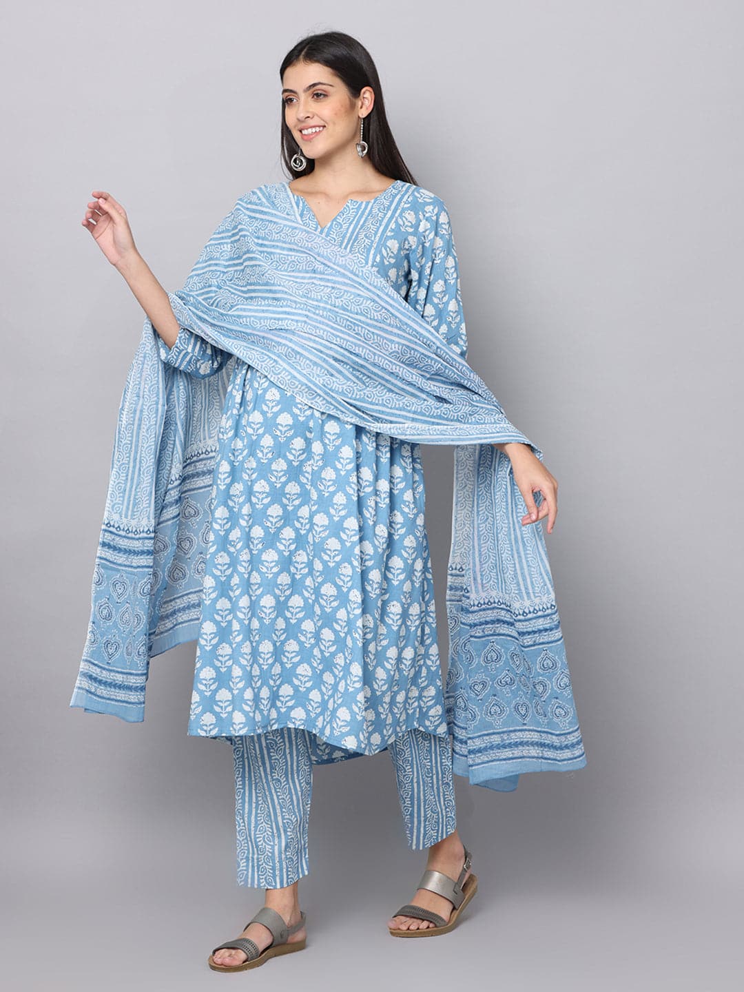 Aasmaani Rang Floral Maternity and Nursing Kurta Set With Dupatta