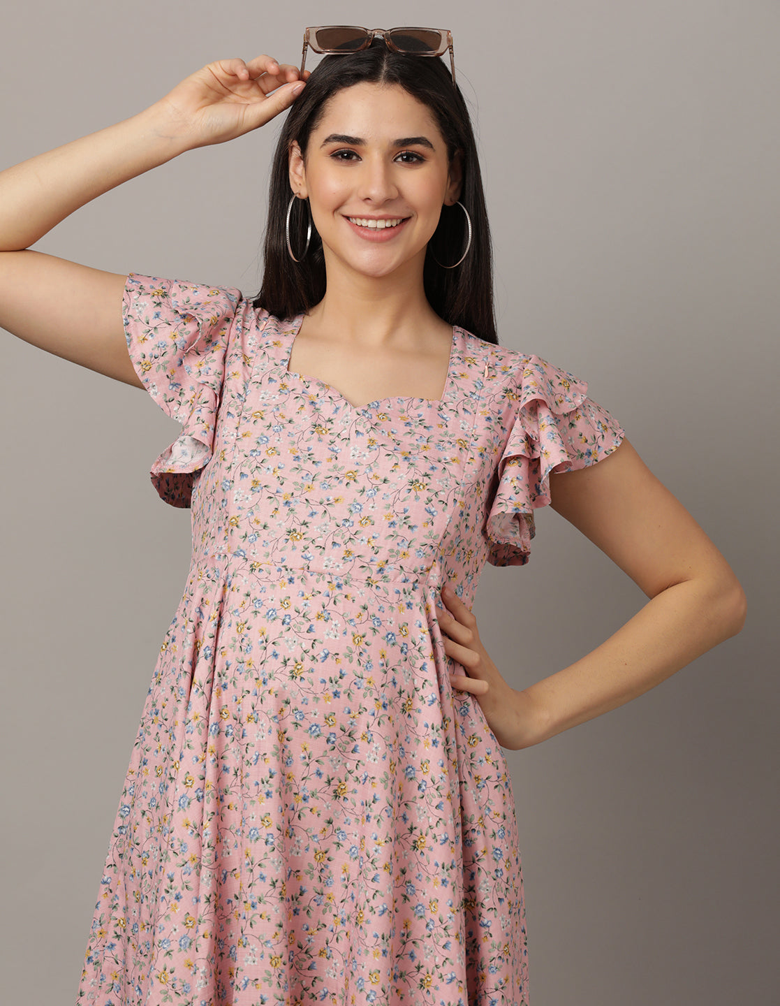 Pastel Pink Ditsy Flower Maternity and Nursing Maxi Dress