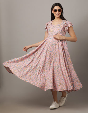 Pastel Pink Ditsy Flower Maternity and Nursing Maxi Dress