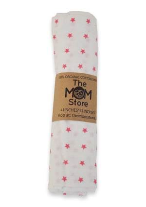 Muslin Swaddle Wrap- Pink Star