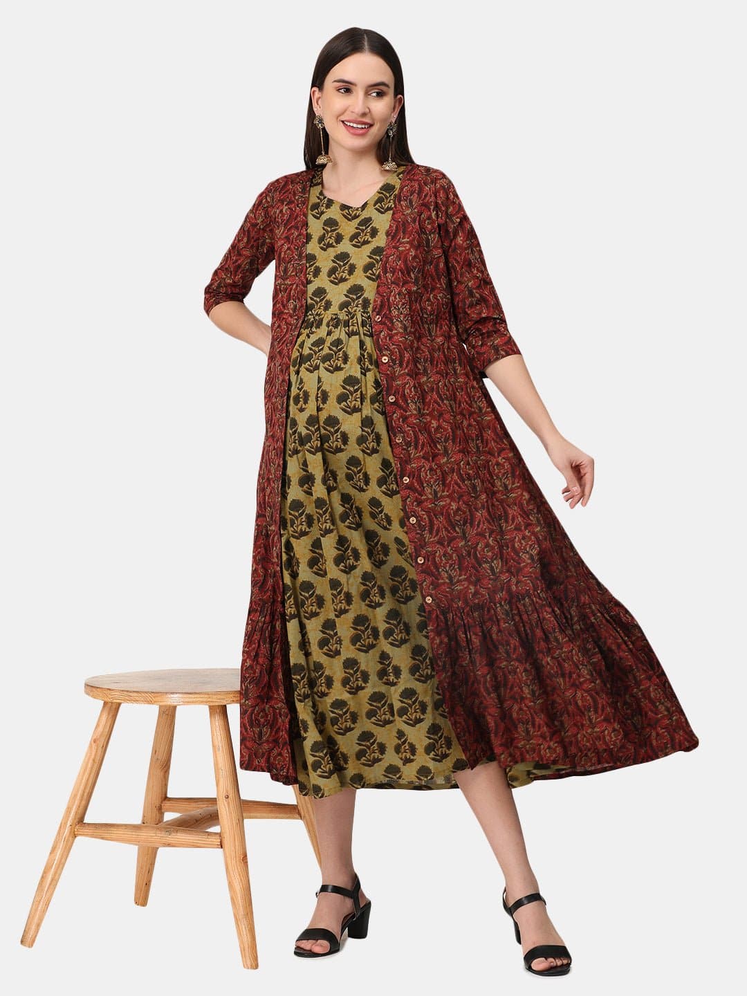 Autumn Flames Maternity and Feeding Shacket Dress Set