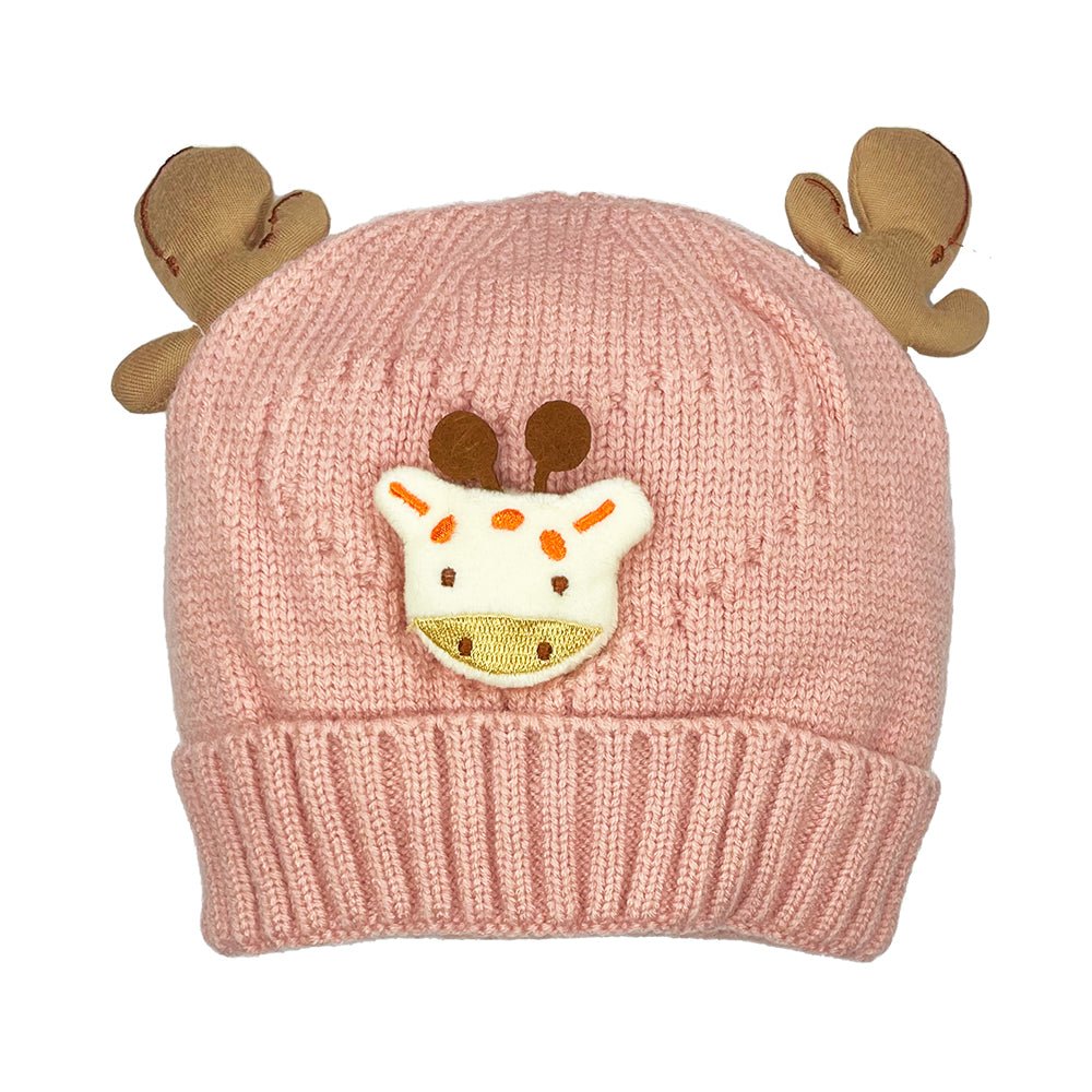 Baby Knitted Cap With Antlers- Pink - WNCP-LS-ANTPNK
