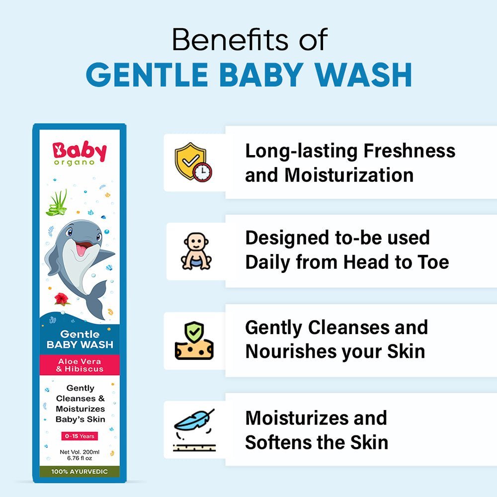 Baby Organo Gentle Baby Wash for Gently Cleanses and Moisturizes Baby's Skin, Restores the normal pH balance of the skin -