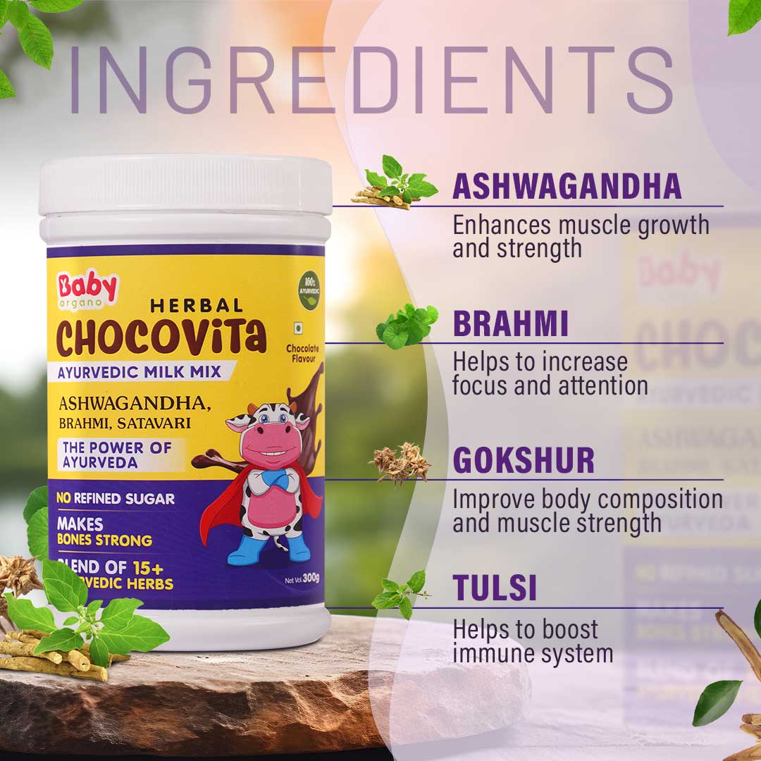 Baby Organo Herbal ChocoVita Healthy Chocolate Milk Powder for Kids 300gm - BO_CHOCOVITA