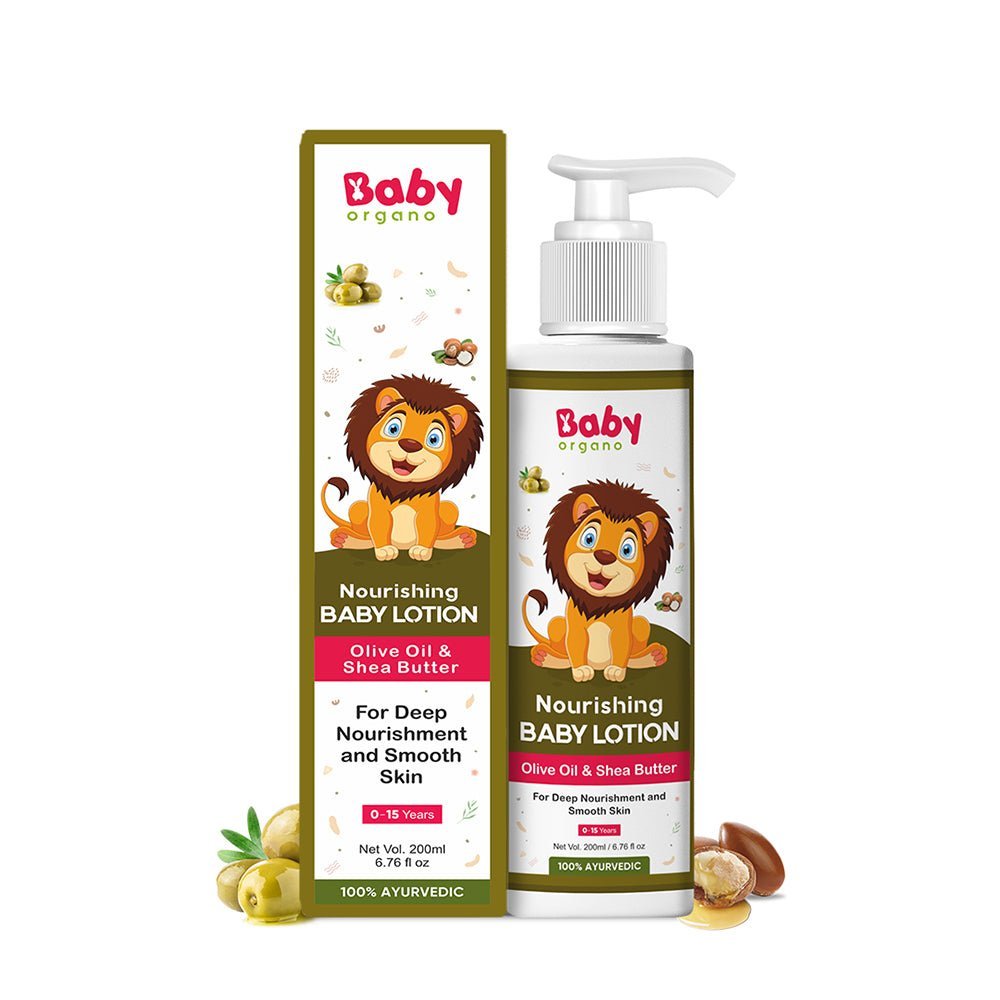 Baby Organo Nourishing Baby Lotion for Deep Nourishment and Smooth Skin, Non-Sticky Formula, 100% Ayurvedic - BOLOTION