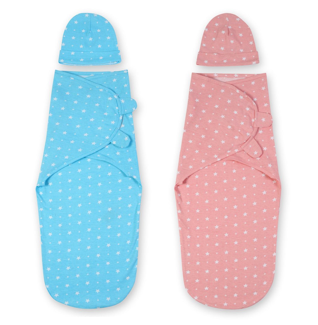Baby Swaddle Combo- Blue & Pink Star - SWD2-MP-BLUPK