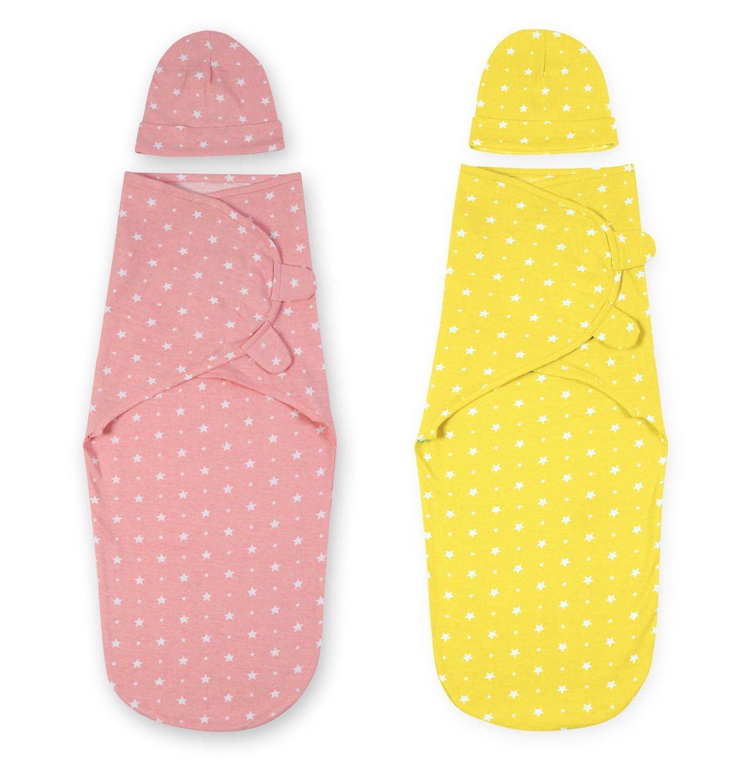 Baby Swaddle Combo- Yellow & Pink Star - SWD2-MP-YLWPN