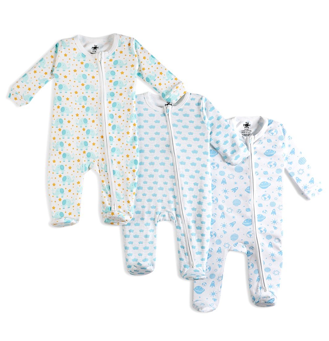 Baby Zipper Romper Combo of 3: Elephantastic-Happy Cloud-Out Of World - ROM3-ZP-EHO-0-3