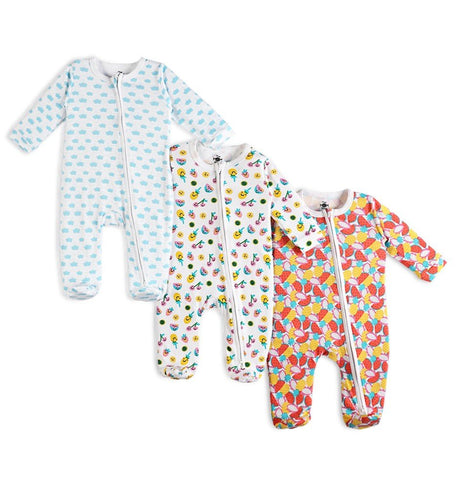 Baby Zipper Romper Combo of 3: Fruitilicious-Berry Bites-Happy Cloud - ROM3-ZP-FBH-0-3