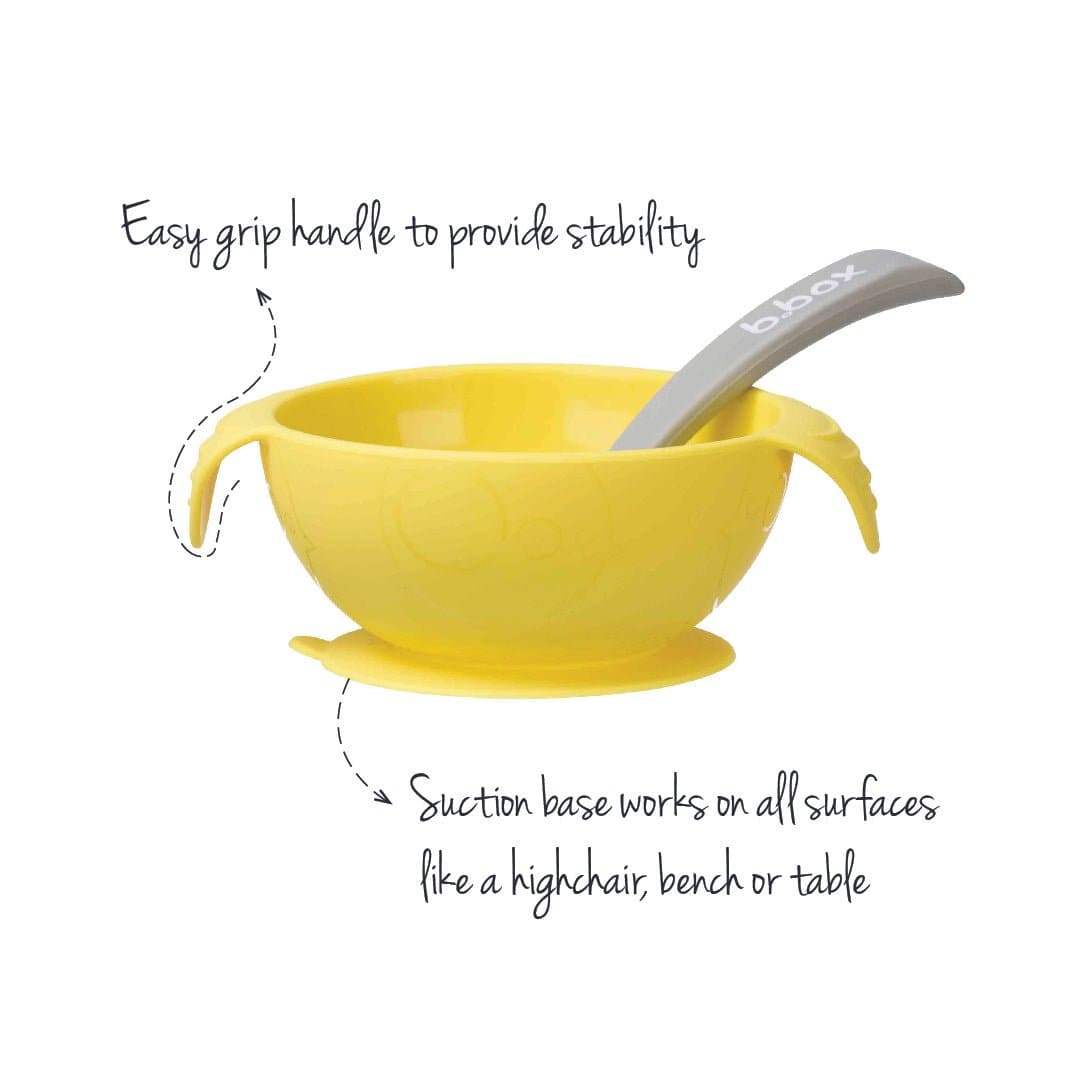 B.Box First Feeding Bowl Suction Set with Spoon- Yellow Grey - 473