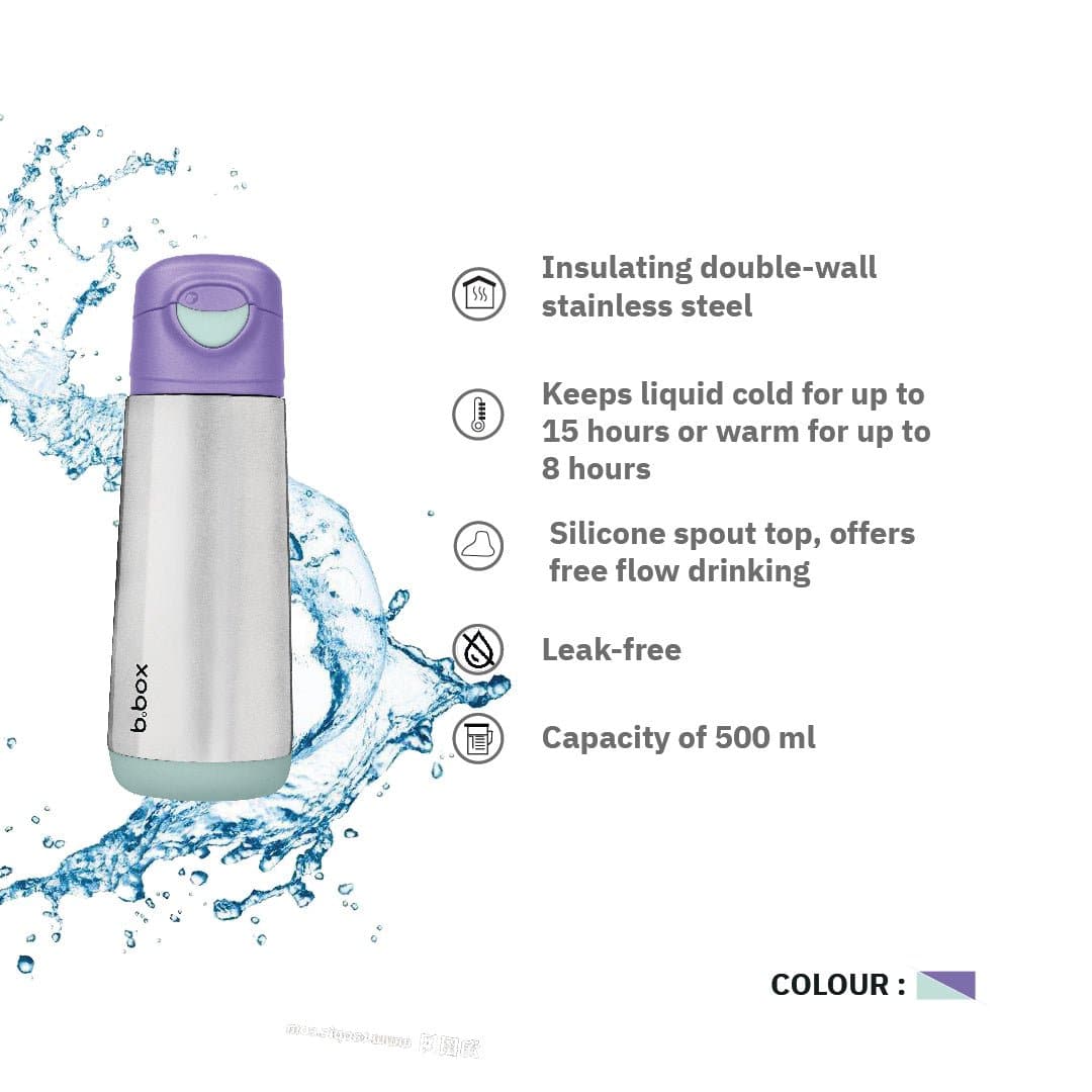 B.Box Insulated Sport Spout Drink Water Bottle Lilac Pop Purple- 500ml - 500903