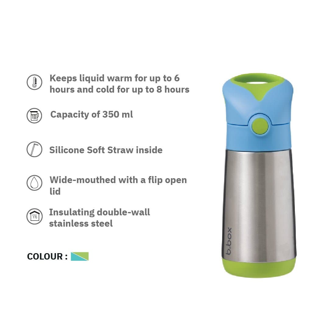 B.Box Insulated Straw Sipper Drink Water Bottle - Ocean Breeze Blue Green - 450